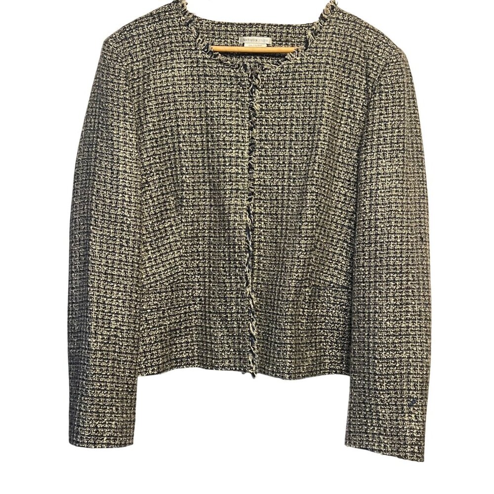 Van Heusen Studio Women Tweed Jacket XXL Black & White Raw Edges Preppy Office